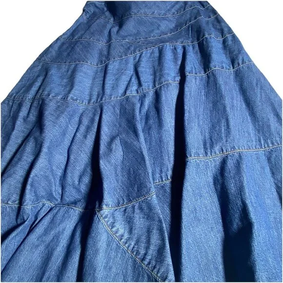 Vintage LRL Ralph Lauren Denim Sz 10 Midi Skirt Aline Patchwork Western Cottage - Picture 3 of 10